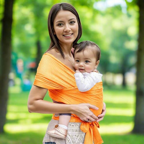 BEBE PORTE EN ECHARPE | Voyage orange Bébé Logis