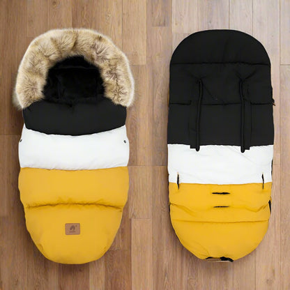 chancelière poussette tricolore noir blanc jaune - Bébé Logis