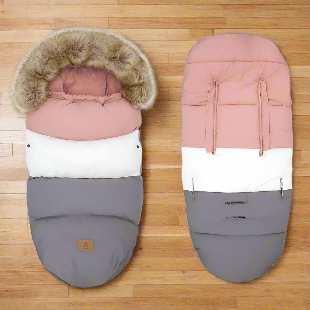 chancelière poussette tricolore rose blanc gris - Bébé Logis