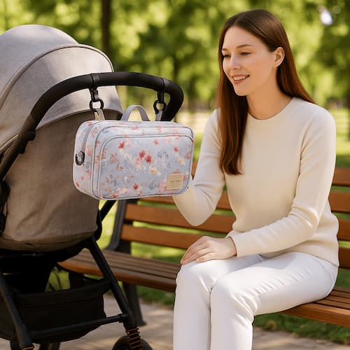 SAC A LANGER BEBE | Poussette motifs fleurs roses Bébé Logis
