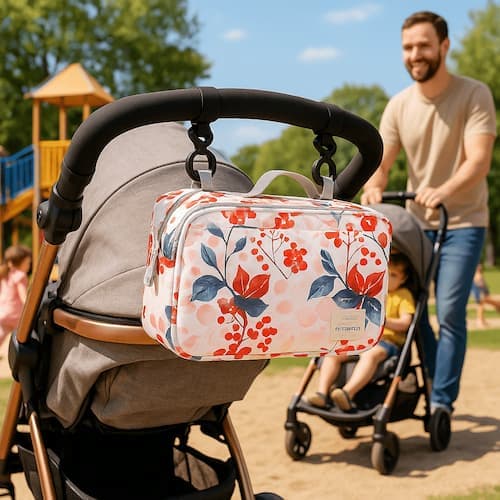 SAC A LANGER BEBE | Poussette motifs fleurs rouges Bébé Logis