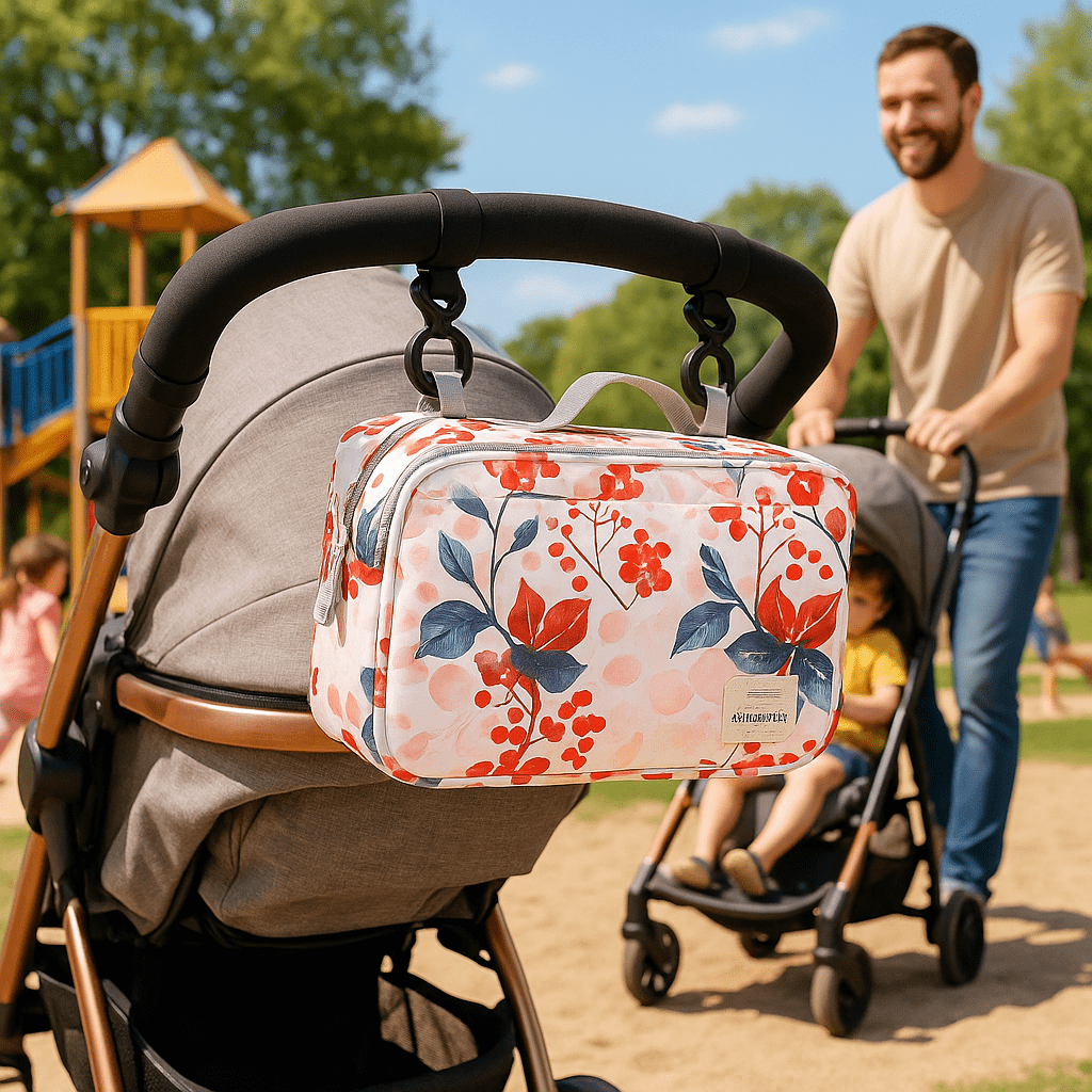 sac à langer bébé poussette fleurs rouges - Bébé Logis