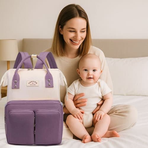 SAC A LANGER MULTIFONCTION | BabyOrganize™ violet blanc Bébé Logis